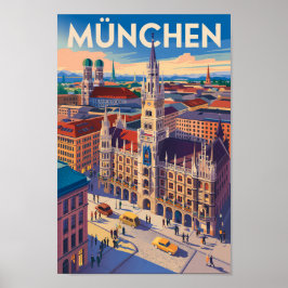 Ilustración de Múnich Alemania Arte de Viaje Vinta