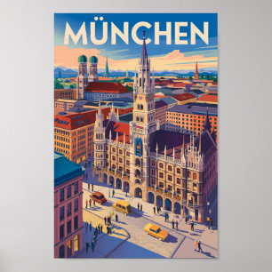 Ilustración de Múnich Alemania Arte de Viaje Vinta