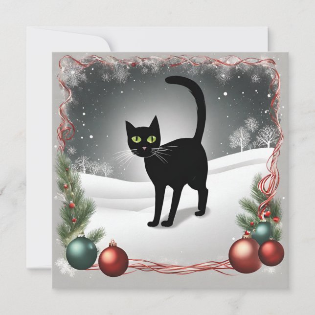 Ilustración de Navidad de gato negro lindo (Anverso)