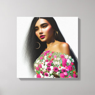 Ilustración de niña floral Arte 3D