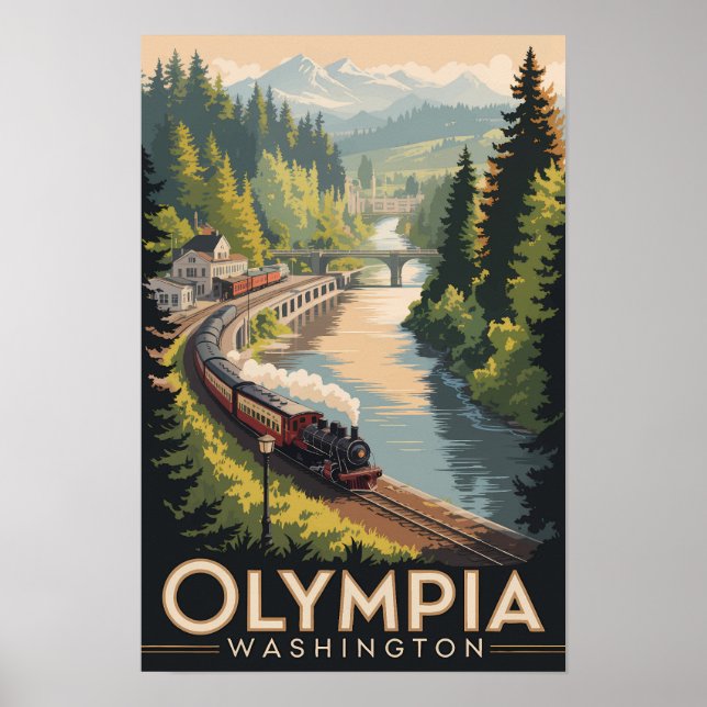 Ilustración de Olympia Washington Viaje Arte Vinta (Frente)
