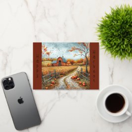 Ilustracion de otoño de un granero rojo rústico