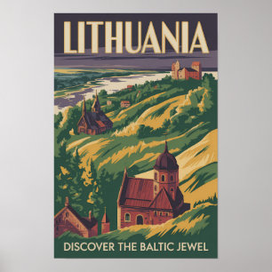Ilustración de paisaje de Lituania Arte de viaje r