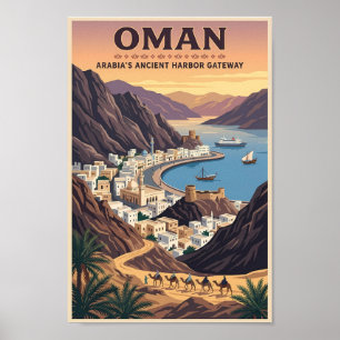 Ilustración de paisaje de Omán Arte de viaje vinta