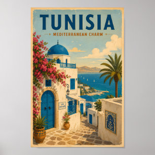 Ilustración de paisaje de Túnez Arte de viaje vint