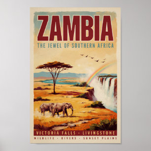 Ilustración de paisaje de Zambia Arte de viaje vin