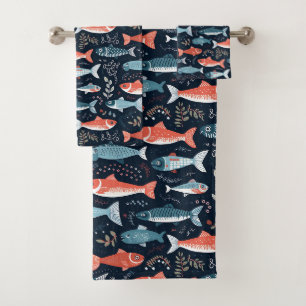 Ilustracion de peces sobre fondo naval