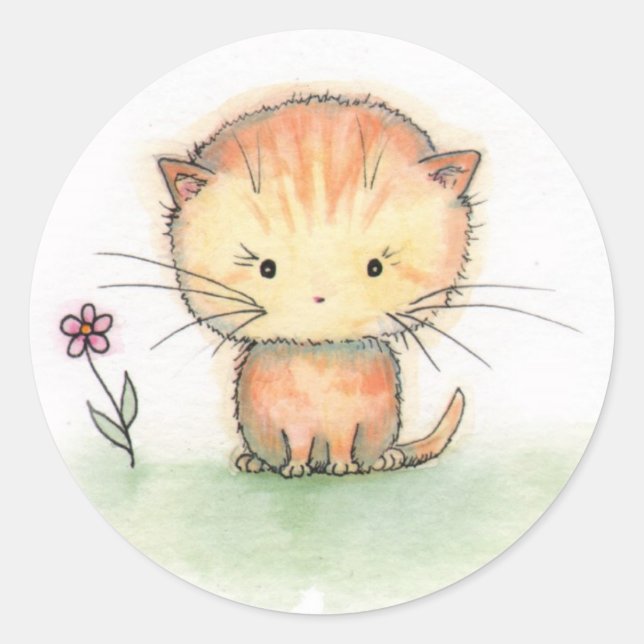 Ilustración de Pegatinas de Gatito Atigrado Naranj (Anverso)