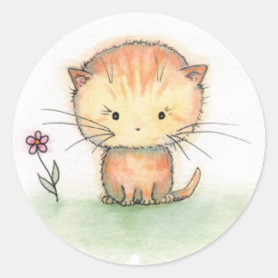 Ilustración de Pegatinas de Gatito Atigrado Naranj