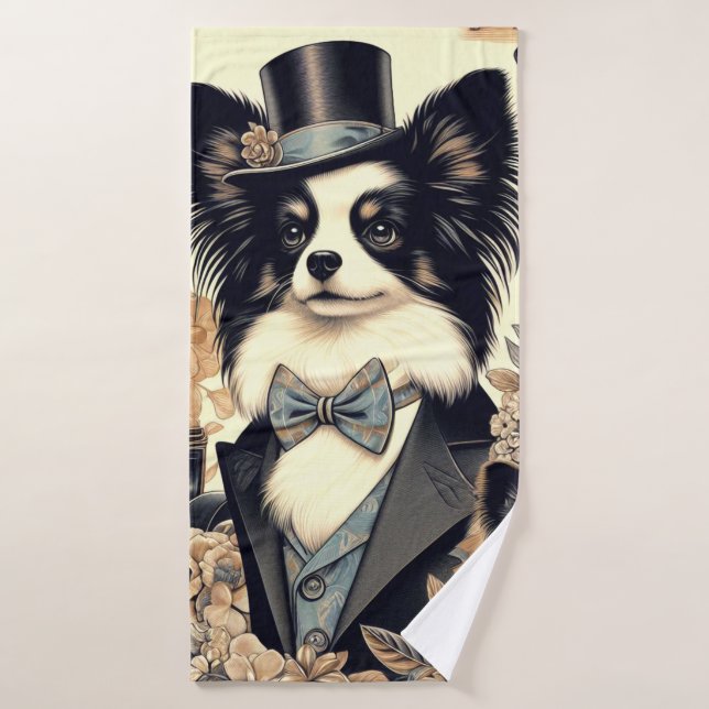 Ilustracion de perro de Papillon de época (Toalla de baño)