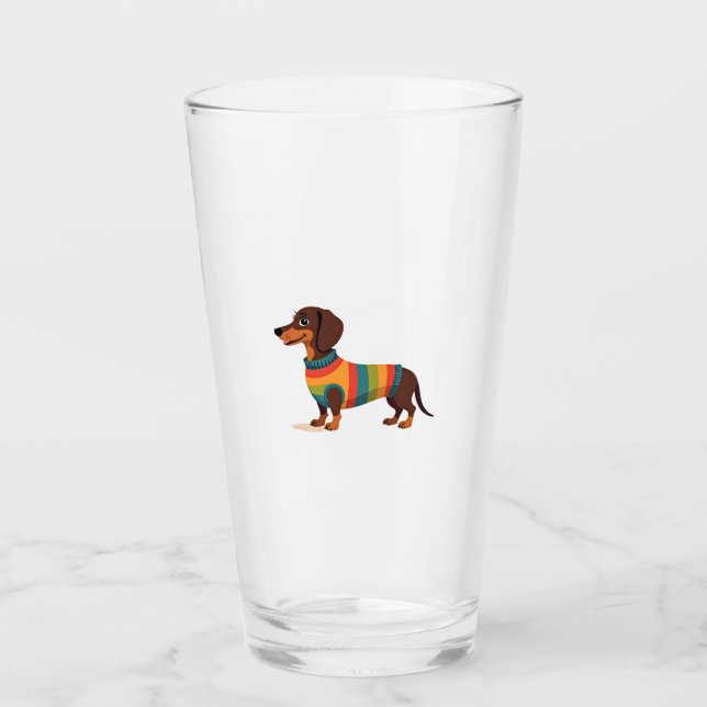 Ilustración de perro largo dachshund lindo con sué (Anverso)