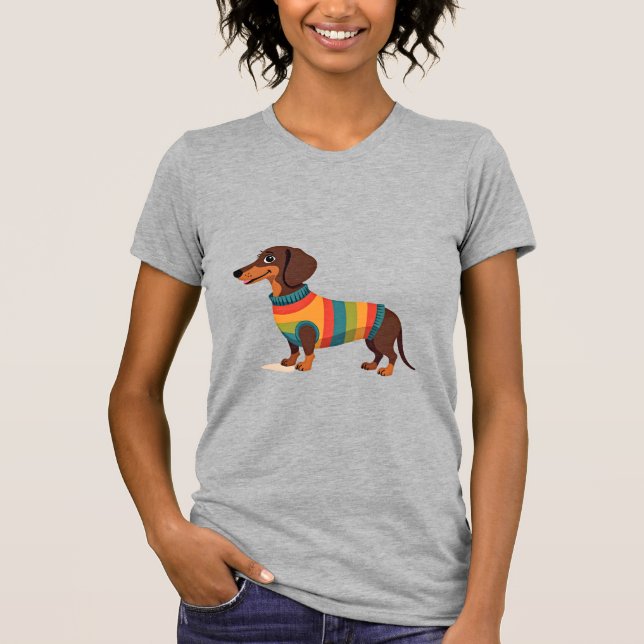 Ilustración de perro largo lindo Dachshund suéter  (Anverso)