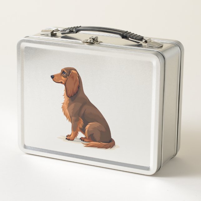 Ilustración de perro salchicha de pelo largo vinta (Anverso)