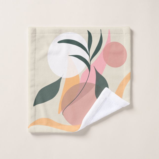 Ilustración de planta abstracta formas verde rosa (Toallita)