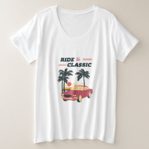 Ilustración de playa con coche clásico retro