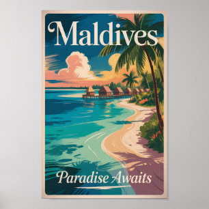 Ilustración de playa de Maldivas Arte de viaje vin