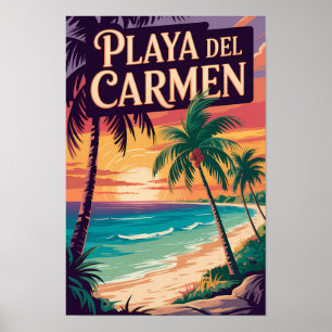Ilustración de Playa del Carmen Arte de Viaje Vint