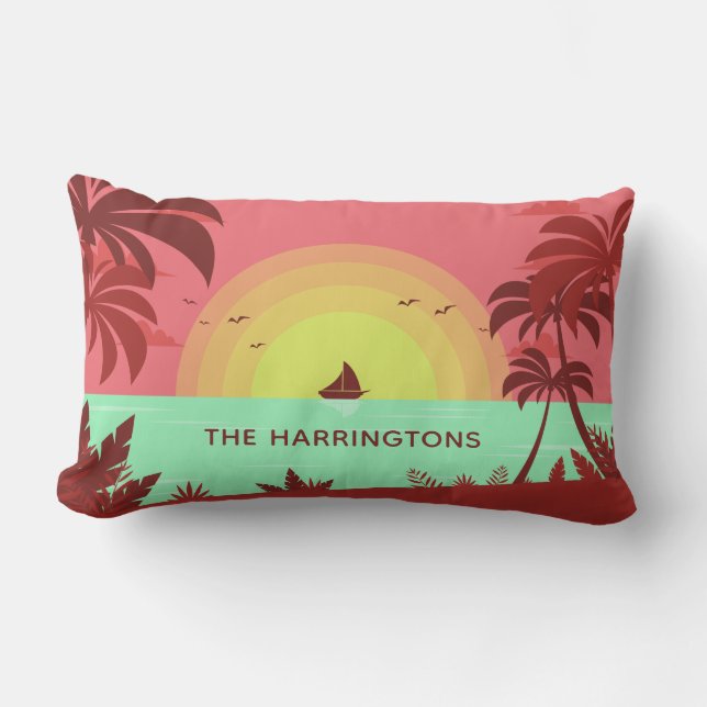 Ilustracion de playa nombre personalizado almohada (Anverso)