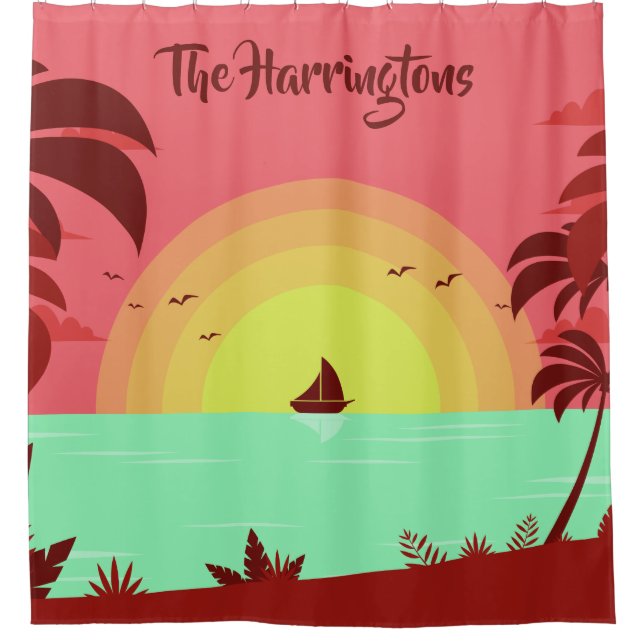 Ilustracion de playa nombre personalizado cortina  (Anverso)