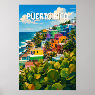 Ilustración de Puerto Rico Arte de Viaje Vintage