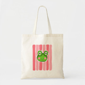 Ilustración de rana linda con bolsa tote de rayas