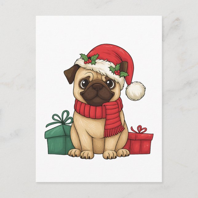 Ilustración de regalo de Navidad de Pug lindo Sant (Anverso)