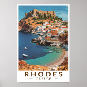 Ilustración de Rodas Grecia Arte de Viaje Vintage