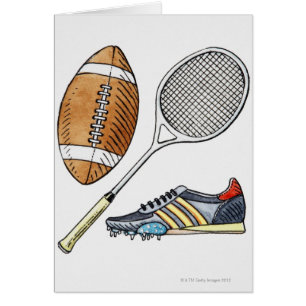 Ilustracion de rugby, racquet de tenis,