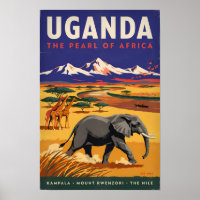 Ilustración de safari en Uganda Arte de viaje vint