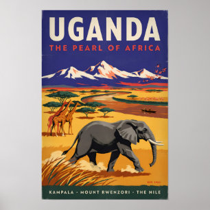 Ilustración de safari en Uganda Arte de viaje vint