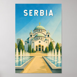 Ilustración de Serbia Viaje Arte Vintage