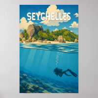 Ilustración de Seychelles Arte de Viaje Vintage