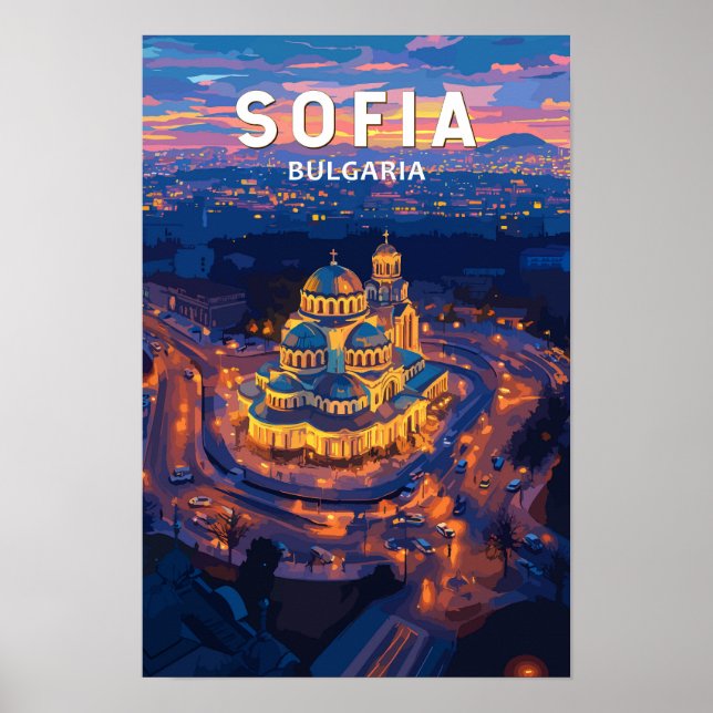 Ilustración de Sofía Bulgaria Arte de Viaje Vintag (Frente)