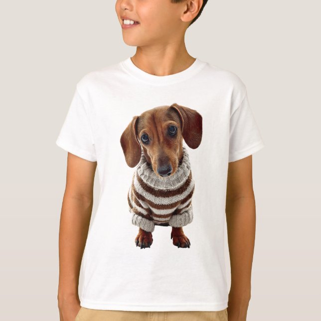 Ilustración de suéter de dachshund para niños (Anverso)