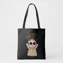 Ilustración de "Super Girl" adorable en bolsa de m