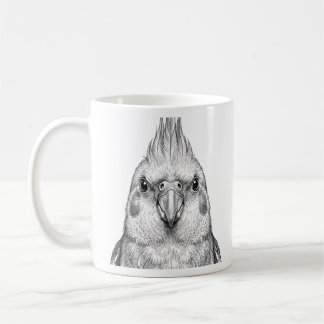 Ilustración de taza de café con cacatúa