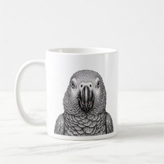 Ilustración de taza de café de loro gris africano