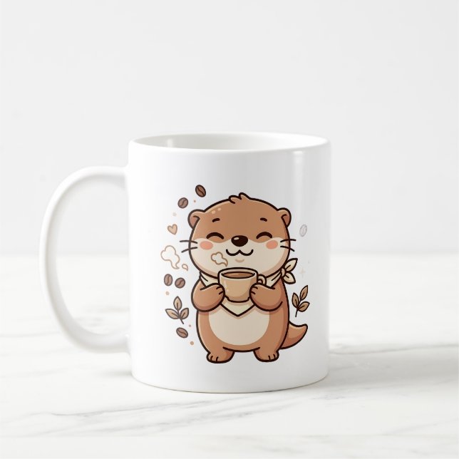 Ilustración de taza de café de nutria Kawaii (Izquierda)