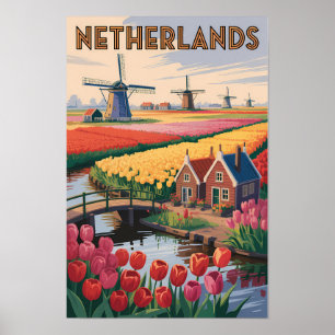 Ilustración de tulipanes de Holanda Arte de viaje