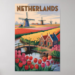 Ilustración de tulipanes de Holanda Arte de viaje 