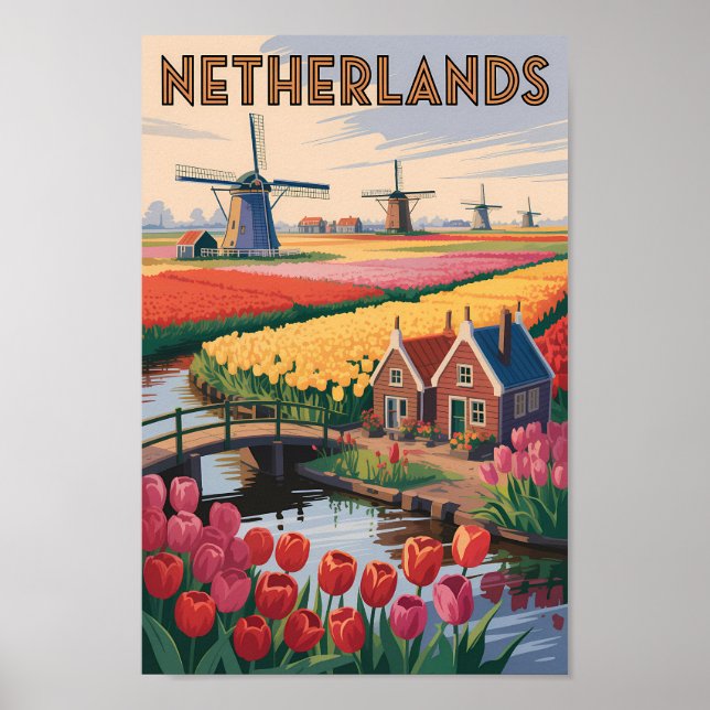 Ilustración de tulipanes de Holanda Arte de viaje  (Frente)