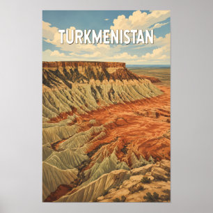 Ilustración de Turkmenistán Arte de Viaje Vintage