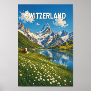 Ilustración de vaca de Suiza Arte de viaje retro