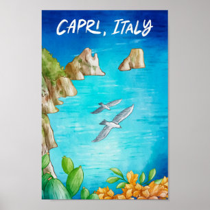 Ilustracion de viaje de arte acuarela de Capri Ita
