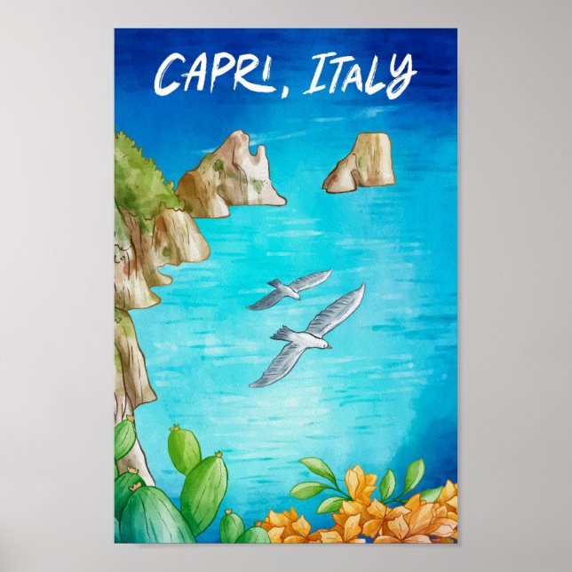 Ilustracion de viaje de arte acuarela de Capri Ita (Frente)