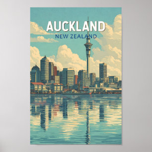 Ilustración de viaje de arte retro de Auckland Nue