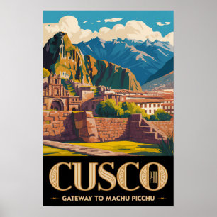 Ilustración de viaje de arte vintage Cusco Perú