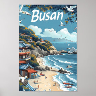 Ilustración de viaje de arte vintage de Busan Core