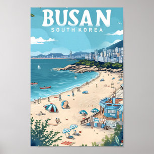 Ilustración de viaje de arte vintage de Busan Core