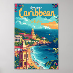 Ilustración de viaje de arte vintage de Cartagena 